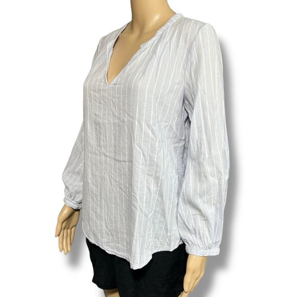 Old Navy Womens Blouse Top Shirt Long Sleeve V Neck Pullover Blue White Stripe M - Picture 6 of 9